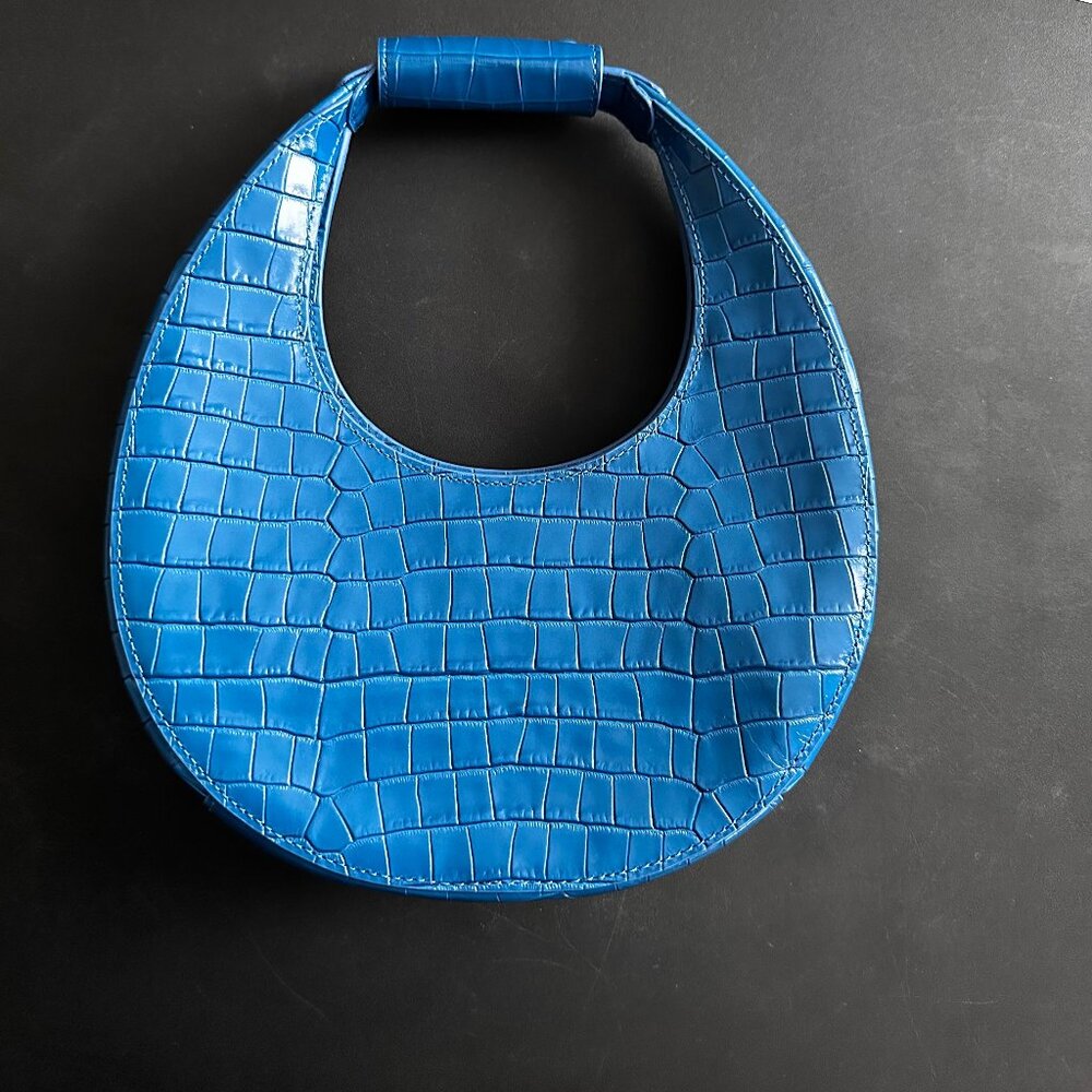 Staud Bag Blue Croc Embossed Leather Moon Handbag Mini